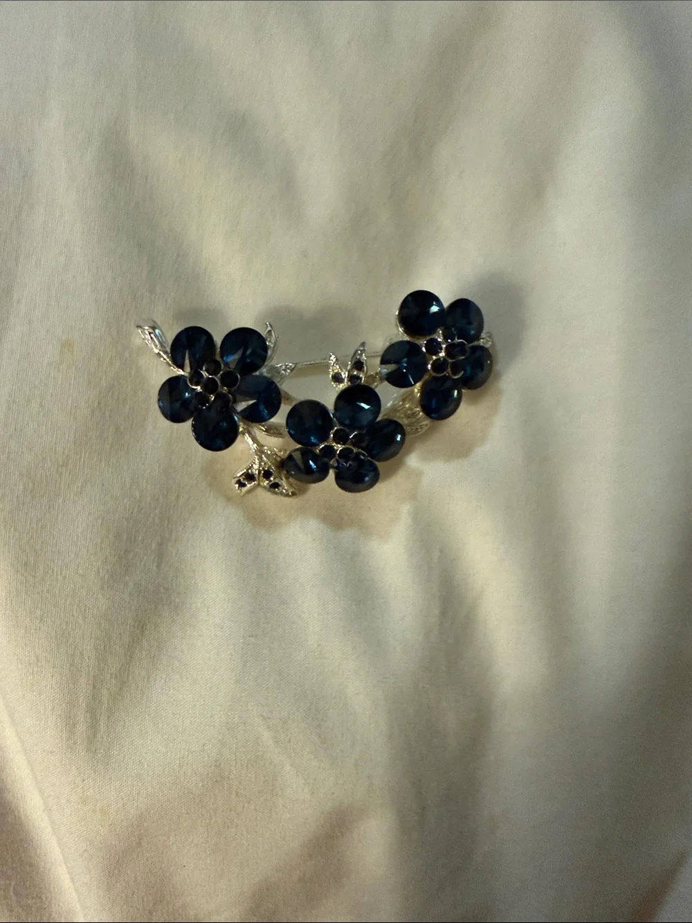 Floral Crystal Pendant Necklace - Navy Blue Flower Design